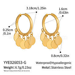 女性用304ステンレススチール製フープピアス  ラウンド  タッセルピアス  18KGP本金メッキ  31.8x16x2.5mm&nbsp;RN4149-1