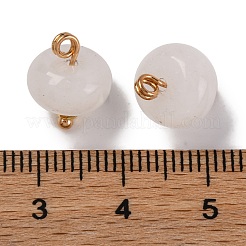 Natural White Jade Saucer Charms with Rack Plating Golden Tone Brass Bails&nbsp;KK-B103-17B-08