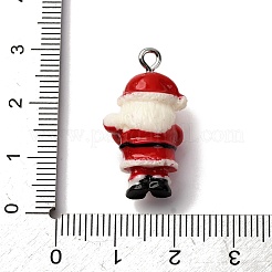 クリスマスの不透明な樹脂ペンダント  プラチナ鉄ループ付き  サンタクロース  26x15x11mm  穴：2mm&nbsp;RESI-H039-01P-02