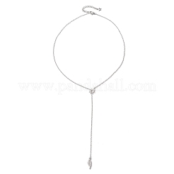 304ステンレススチールラリアットネックレス  ステンレス鋼色  変色しない  羽  20.87インチ（53cm）  ペンダント：19x6.5mm&nbsp;NJEW-JN05512-02