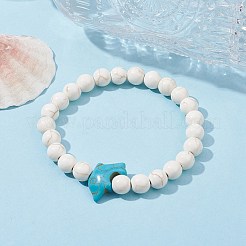 天然ハウライトと合成ターコイズ ドルフィン ビーズ ストレッチ ブレスレット  内径：2-1/4インチ（5.8cm）&nbsp;BJEW-JB09826-02