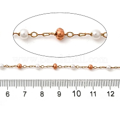 304ステンレススチールラウンドリンクチェーン  溶接されていない  abs樹脂ビーズ  スプールで  18KGP本金メッキ  2.5x1x0.1mm  10 m /ロール&nbsp;CHS-C016-10G
