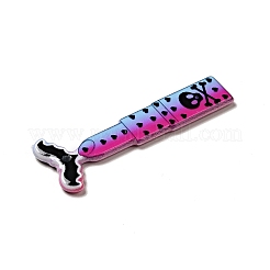 ハロウィンプリントアクリルパーツ  スカルチャーム付きリップスティック  バット模様  46x15x2mm  穴：1.8mm&nbsp;MACR-G060-01E
