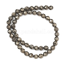天然ゴールドパイライト/ゴールデンパイライトビーズ連売り  多面カット  ラウンド  8mm  穴：0.7mm  約50個/連  15.35''（39センチメートル）&nbsp;G-G458-H01-8mm