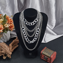 1Pc Aluminum Cuban Link Chain Multi Layered Necklaces for Women&nbsp;NJEW-SP0001-10P