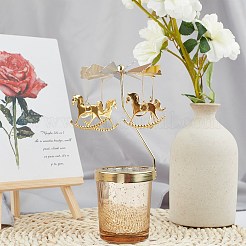 Iron Rotating Wooden Horse Tealight Candle Holder&nbsp;AJEW-WH0019-43G