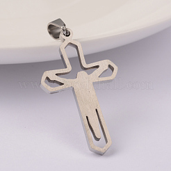変色しにくいクロス 304 ステンレス ペンダント  ステンレス鋼色  33x19.5x2mm  穴：6x4mm&nbsp;STAS-M245-20P