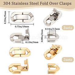 6個 2色 304ステンレススチール 折りたたみ式留め具  オーバル  ゴールデン·ステンレス鋼色  19x9x3mm  穴：2x3.5mm  3個/カラー&nbsp;STAS-BBC0003-02