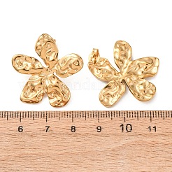 バレンタインデー 304ステンレススチールスタッドピアス  槌目模様の花  ゴールドカラー  29x28mm&nbsp;LS-EJEW-C184-01A-G