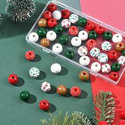 50Pcs 7 Colors Christmas Spray Painted Wood European Beads&nbsp;WOOD-FS0002-43