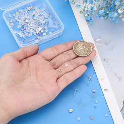 48個、3種類のスタイルのスターリングシルバーイヤリング金具  16個のイヤーナット付き  銀  12x4~8mm  ピン：0.6~1mm  16個/スタイル&nbsp;STER-PH0004-73