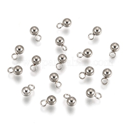 変色防止 201 ステンレススチール 3D ボール ラウンド チャーム ペンダント  ステンレス鋼色  7x4x4mm  穴：1.5mm&nbsp;STAS-Q171-05