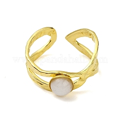 Ion Plating(IP) Round Natural White Jade Finger Rings&nbsp;RJEW-H233-01G-01