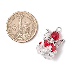 ガラスチャーム  角度  合金製ウィングビーズと鉄製ループ付き  多面カット  レッド  29x18x16mm  穴：3mm&nbsp;PALLOY-MZ00665-09