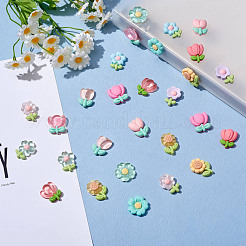 28 個 14 スタイルの不透明 & 半透明フローラル レジン カボション  かわいい樹脂カボション diy ジュエリーメイキングスクラップブッキング電話ケースの装飾ヘアアクセサリー作るヘアクリップ  カラフル  24x17mm  2個/スタイル&nbsp;JX252A
