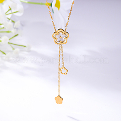 Stainless Steel Pave Shell Flower Tassel Pendant Necklaces for Women&nbsp;PT8035