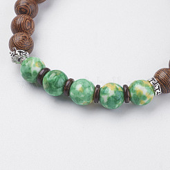 Natural Lava Rock & Wenge Wood Beads & Coconut Stretch Bracelets&nbsp;BJEW-I241-03N