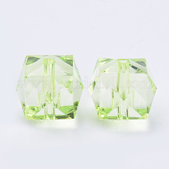透明なアクリルビーズ  多面カット  キューブ  芝生の緑  8x8x7.5mm  穴：1.4mm&nbsp;X-TACR-Q259-8mm-V32