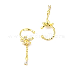 花の真鍮カフイヤリング  女性用クリアキュービックジルコニア付き  18KGP本金メッキ  25.5x9.5mm&nbsp;EJEW-I305-59G