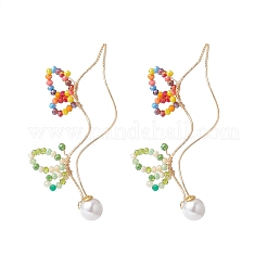 Glass Beaded Butterfly Cuff Earrings with Acrylic Pearl&nbsp;EJEW-JE04828