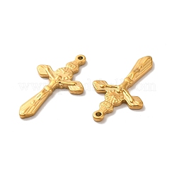 イオンプレーティング（IP）304ステンレスペンダント  十字架クロスチャーム  ゴールドカラー  38.5x22x3mm  穴：1.5mm&nbsp;STAS-Q001-24G