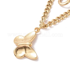 PVD Vacuum Plating 304 Stainless Steel Double Chains Multi Layered Necklace with Butterfly Charm for Women&nbsp;STAS-E155-13G