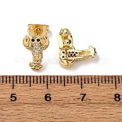 真鍮マイクロペーブクリアキュービックジルコニアイヤリング  18KGP本金メッキ  エビ  11x8mm&nbsp;LS-EJEW-D328-03G-04