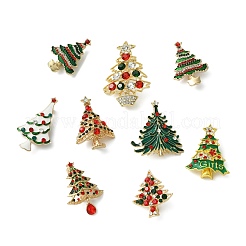 クリスマスツリーのエナメルピン9個、9つのスタイル  バックパック服用の合金ラインストーンラペルピン  ライトゴールド  ミックスカラー  34.5~54x26.5~42.5mm  1個/スタイル&nbsp;JEWB-CJ0003-28