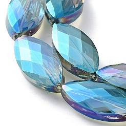 電気メッキクリスタルガラス馬の目ビーズ連売り  多面カット  虹色メッキ  シーグリーン  25x12x8mm  穴：1mm  約30個/連  29.5インチ&nbsp;EGLA-F071B-06