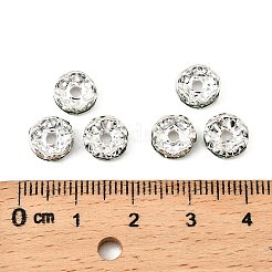 真鍮製A級ラインストーンスペーサービーズ  ウェーブエッジ  ロンデル  ニッケルフリー  銀  ペリドット  8x3.8mm  穴：1.5mm&nbsp;RSB030NF-10