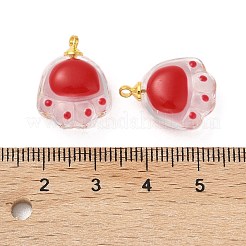 透明樹脂ペンダント  金メッキ合金ペンダントベイル付き足跡チャーム  ファイヤーブリック  18.5x14.5x8mm  穴：1.6mm&nbsp;FIND-R147-02G