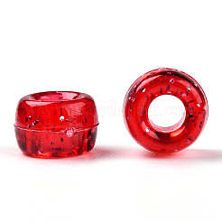 透明プラスチックビーズ  グリッターパウダー付き  バレル  ファイヤーブリック  9x6mm  穴：3.8mm  約1900個/500g&nbsp;KY-T025-01-B05