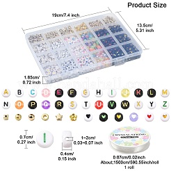 DIY スター & 花 & 文字アクリル & プラスチックストレッチブレスレットビーズネックレス作成キット  ジュエリーセット  ミックスカラー  1470個/セット&nbsp;DIY-YW0008-43