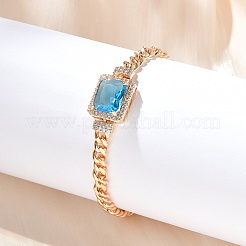 Brass Micro Pave Cubic Zirconia Rectangle Link Bracelets&nbsp;KK-R217-35G