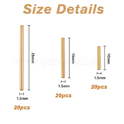 60個3スタイル304ステンレススチールチューブビーズ  ゴールドカラー  10~25x1.5mm  穴：1mm  20個/スタイル&nbsp;STAS-DC0013-24