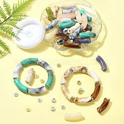 DIYジュエリー作成キット  曲がったチューブのアクリルビーズ60個を含む  40個真鍮ラインストーンスペーサービーズ  真鍮ビーズ20個  1ロールクリア弾性クリスタルスレッド  ミックスカラー  36x13.5x11.5mm  穴：4mm&nbsp;DIY-FS0009-09A