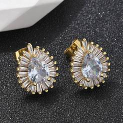 Brass Micro Pave Clear Cubic Zirconia Stud Earrings&nbsp;EJEW-C139-03G