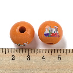 プリントウッドヨーロピアンビーズ  大穴ビーズ  ラウンド  オレンジ  16~16.5x14.5~15mm  穴：4mm&nbsp;WOOD-L020-D18