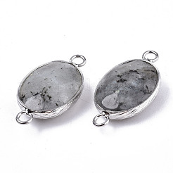天然ラブラドライトリンク/コネクター  プラチナトーン真鍮エッジ  多面カットオーバル  27.5x14~15x6mm  穴：2mm&nbsp;G-T131-102-14