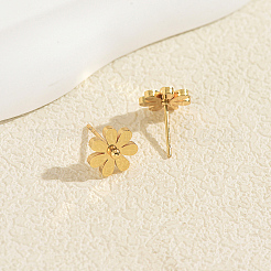 女性用201ステンレススチール製デイジーフラワースタッドピアス  ゴールドカラー  10x10mm&nbsp;BX8751