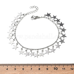 女性用304ステンレススチールチャームブレスレット  スター  ステンレス鋼色  6.57インチ（16.7cm）&nbsp;BJEW-D466-06P