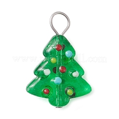 手作りの凹凸のあるガラスエナメルペンダント  クリスマスツリーの魅力  304ステンレススチールループ付き  プラチナ  21.5x15x7mm  穴：4mm&nbsp;PALLOY-JF04469-02