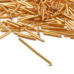 銀引き透明ガラスラッパビーズ  ゴールデンロッド  20x2.5mm  穴：0.5mm  約2000~2500個/袋&nbsp;SEED-R028-2x20-B01