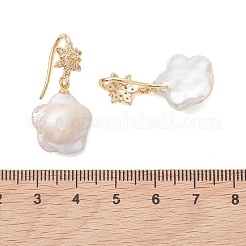 花の天然ケシパールのダングルイヤリング  真鍮製のピアスパーツ  ゴールドカラー  31~32x16mm&nbsp;EJEW-JE06979