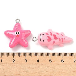 不透明樹脂ペンダント  プラチナ鉄ループ付き  ミックスカラー  混合図形  25x16x8mm  穴：2mm&nbsp;X-RESI-I355-03P-01