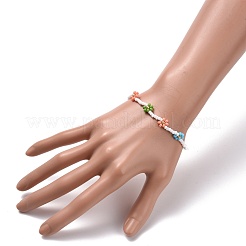 Handmade Daisy Flower Baking Paint & Dyed Glass Seed Beaded Stretch Bracelets&nbsp;BJEW-JB07668-02