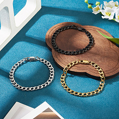3Pcs 3 Styles 304 Stainless Steel Cuban Link Chain Bracelets&nbsp;BJEW-TAC0062