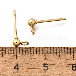 201 ステンレススチールスタッドピアス金具  ループと304ステンレススチールピン付き  ラウンド  18KGP本金メッキ  14x6x3mm  穴：1.6mm  ピン：11x0.5mm&nbsp;STAS-R156-01G-02