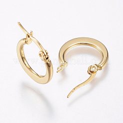 304ステンレススチールフープピアス  低刺激性のイヤリング  ゴールドカラー  14~16x2mm  ピン：0.7x1mm&nbsp;X-EJEW-F105-24G