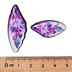 4個4スタイル透明エポキシ樹脂ペンダント  花柄の翼  スパンコールと金箔付き  パープル  29~39x14〜X 2.5mm  穴：1mm&nbsp;RESI-B032-02E